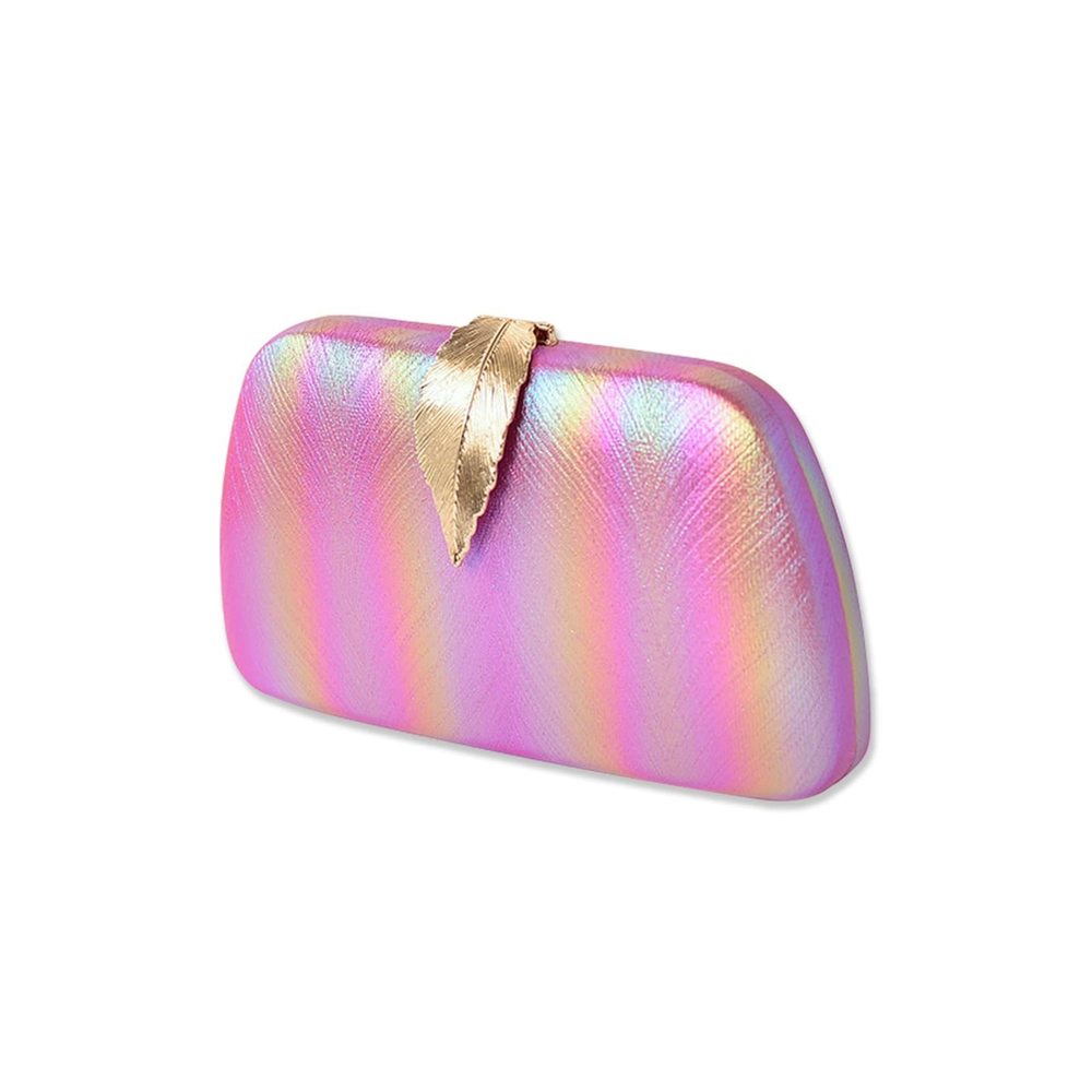 Pink Medium Glitter Leaf Nature- Evening Clutch Bag With UwU